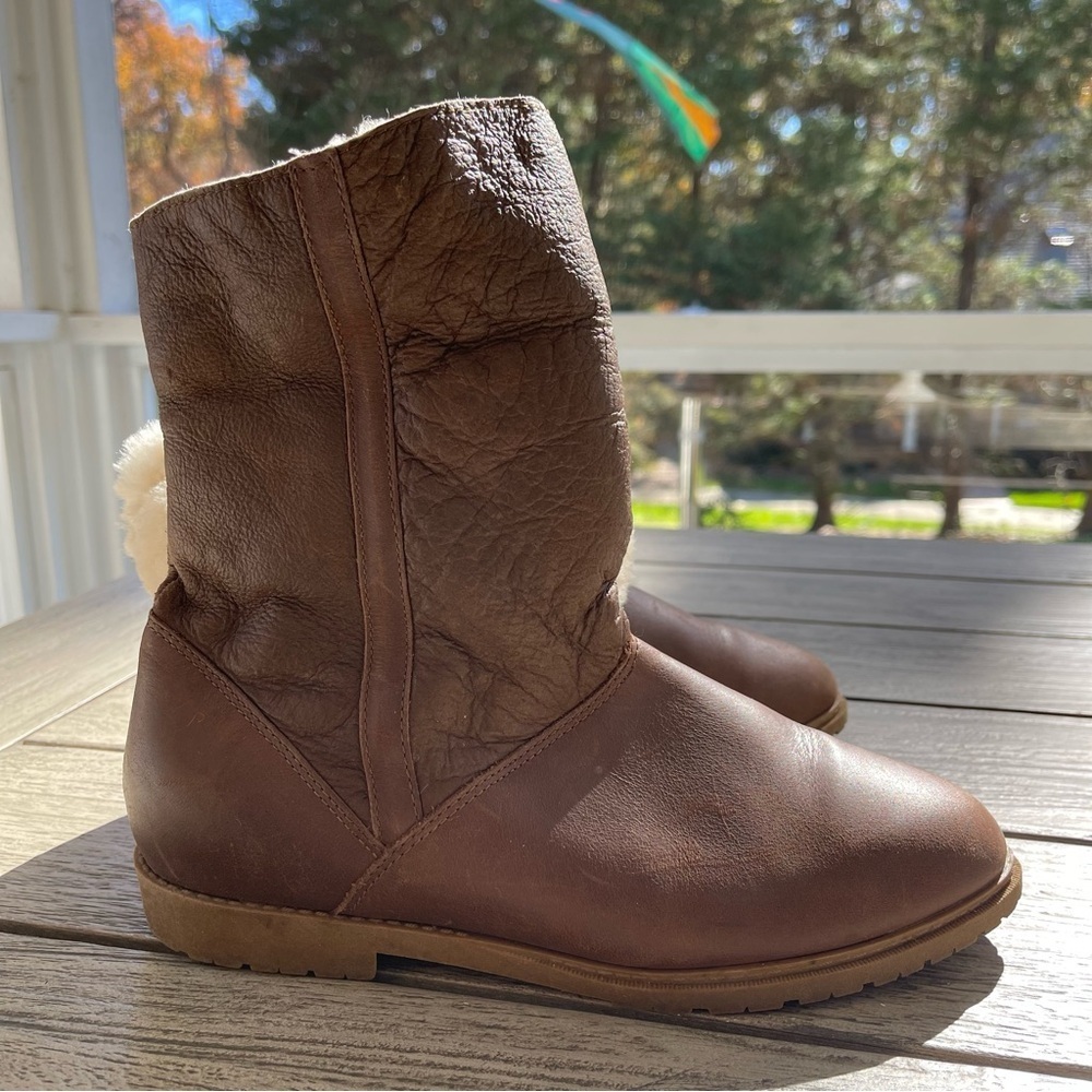 DaneXX Vintage Womens Frosty Brown Shearling-Lined Leather Boots Size 8.5 - Picture 7 of 12